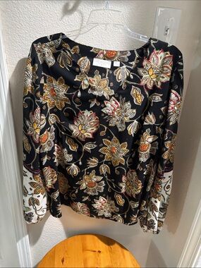 Belle Boho by Kim Gravel Black Floral Long Sleeve Women's Top L